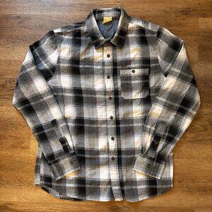Rustic Blue Casual Button Down Mens Small Black White Plaid Rugged Flannel Shirt